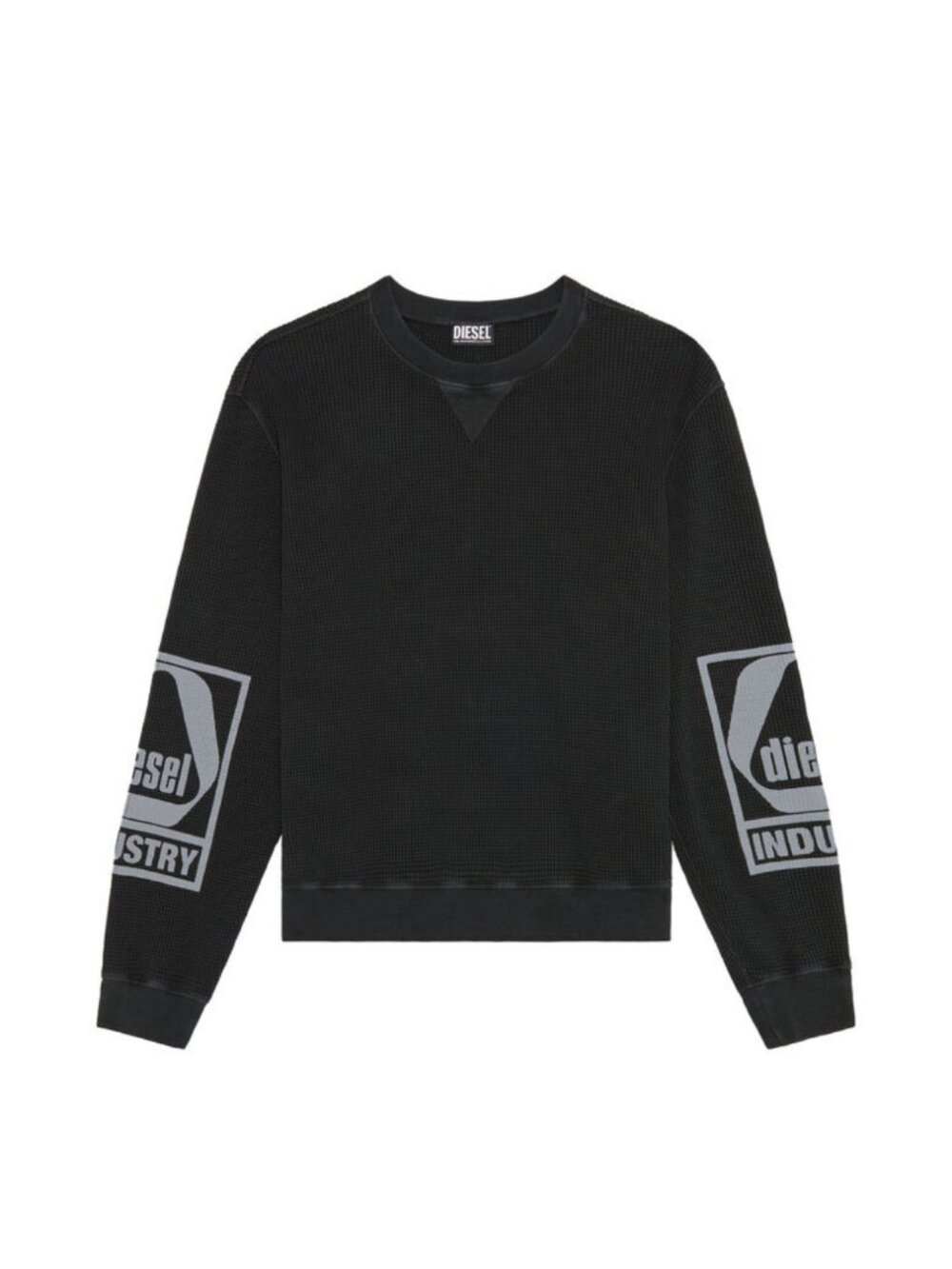 Diesel Black Cotton Sweatshirt V-Insert Ribbed Trim New